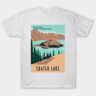 WPA Poster of Crater Lake National Park with Wizard Island and Phantom Ship T-Shirt